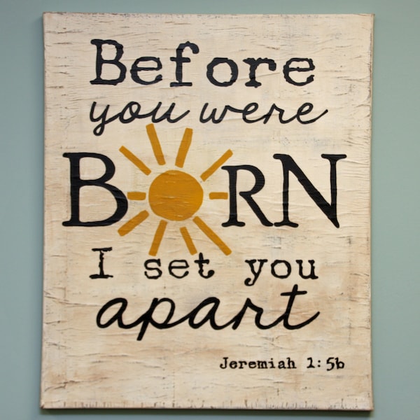 Jeremiah 1:5 Scripture Wall Art  | Before You Were Born | Bible Wall Art | Christian Home Decor | Cream, Mustard Yellow, Dark Brown