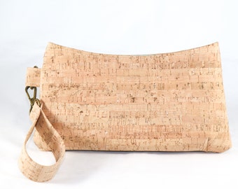 Natural cork clutch with wristlet strap