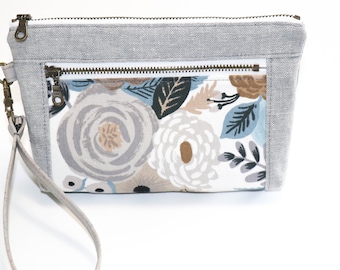 Clutch purse for women, Eco friendly gifts, Festival bag, Minimalist wristlet, Wristlet purse for women, Neutral floral