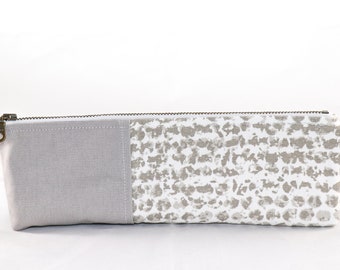 Pencil bag canvas, zippered pencil case, school pencil pouch, pencil case large, pencil case for boys, pencil pouch for girl, grey dots