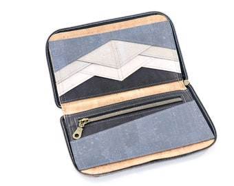 Bolso clutch de cartera de mujer para mujeres, Cartera vegana para mujeres, Cartera con cremallera para mujeres pequeña, Cartera de corcho gris ombre, Cartera de cuero vegana gris