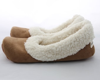 Women's Sherpa Slippers - Women's Slippers with Soles - Soft Sole Shoes Women - Chestnut