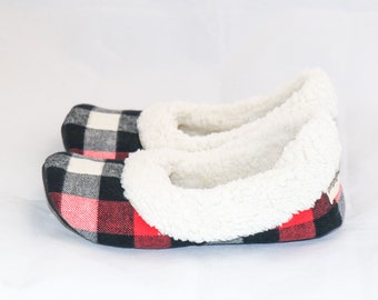 Buffalo Plaid Slippers, Women's Sherpa Slippers, Women's Slippers with Soles, Red and Black Buffalo Plaid, Buffalo Check, Soft Slippers