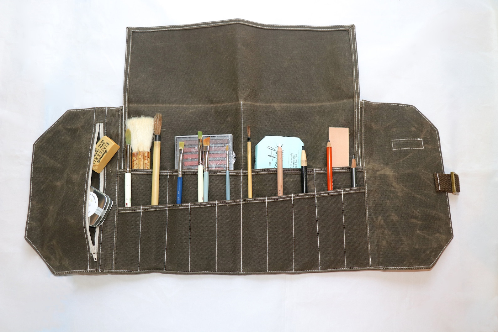 Large Waxed Canvas Journal Pouch Roll up Pencil Case Pen Etsy