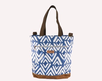 Geometric print crossbody bag, Tote bag canvas tote bag with pockets, Waxed canvas bag, Laptop bag women, Book bag tote bag with zipper