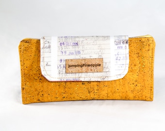 Mustard yellow cork and library cards women's thin wallet