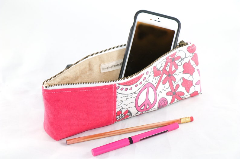pencil bag canvas zippered pencil case pencil pouch for teachers Pencil case for girls hot pink canvas pencil case school pencil pouch