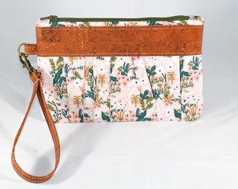 Bolso pequeño de corcho de tela fruncida, bolso clutch de pulsera, bolso Rifle Paper Co, bolso vegano con correa, bolso clutch de mujer, bolso de pulsera, canela