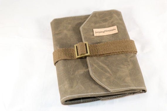 Waxed canvas roll up pencil case, Fountain pen holder, Handmade pen case, Art organizer, Art supply case, earth, regular size