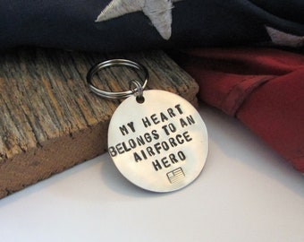 My Heart Belongs to an Airforce Hero Keychain for Wife Military Key Chain Airforce Girlfriend Airforce Mom Navy Army Marines Christmas Gift