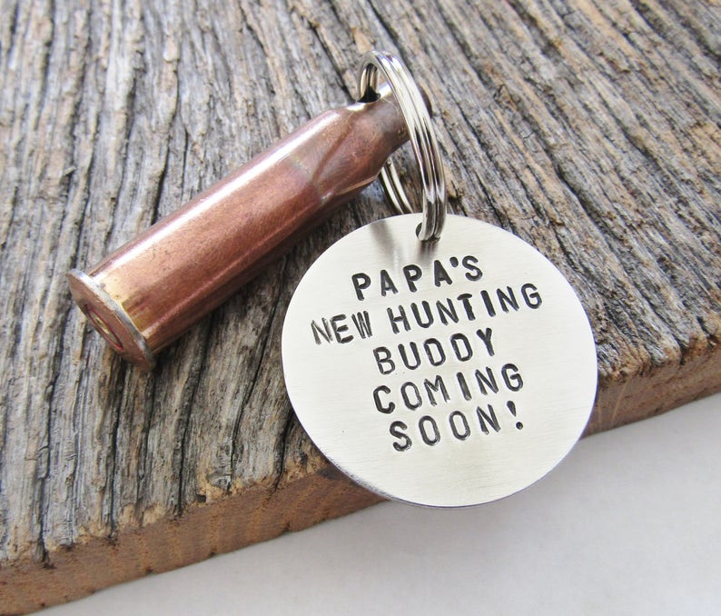 Papa's New Hunting Buddy Coming Soon Keychain for Grandpa Birth Announcement Gift Father's Day Present for Him New Baby Reveal Grandparents image 3