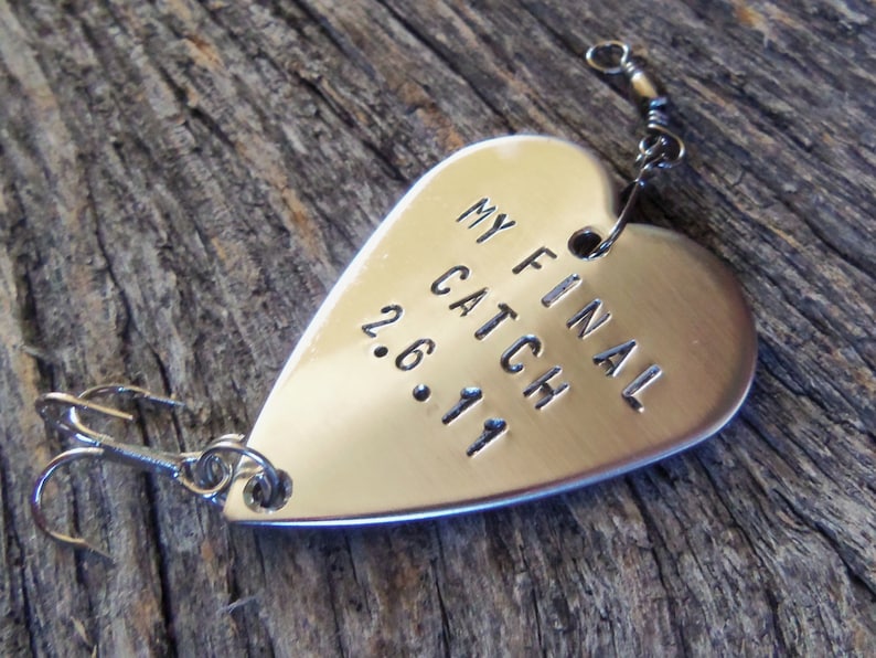 Boyfriend Gift for Men Custom Fishing Lure Handstamped Anniversary Husband Birthday For Him Wedding Day for Groom and Bride My Final Catch image 1