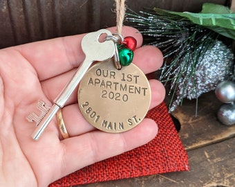 Our First Apartment Key Ornament Personalized Christmas Ornament 1st Apartment Together First Condo as a Couple Silver Key with Home Address