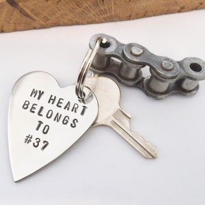 Motorcycle Gift My Heart Belongs to Number Dirt Bike Keychain for Boyfriend Motorcross Gift Motocross Racing Husband Personalized for Son image 3