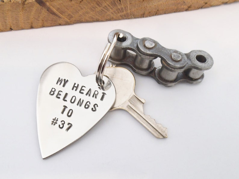 Motorcycle Gift My Heart Belongs to Number Dirt Bike Keychain for Boyfriend Motorcross Gift Motocross Racing Husband Personalized for Son image 3