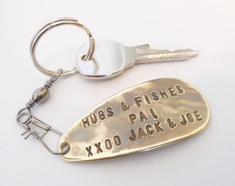 Fishing Mens Keychain for Fathers Day Gift for Husband Personalized Fishing Lure Key Chain Grandpa Hand Stamped Keychain for Him Papa Gift