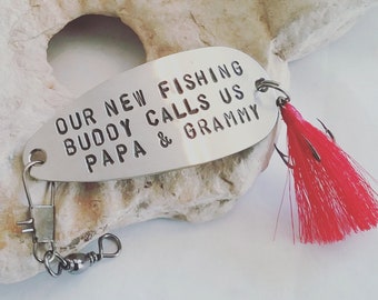 Christmas Gift for Grandparents Personalized Fishing Lure Gift for Grandpa and Grandma New Fishing Buddy Birth of Grandchild Papa Grammy Mom