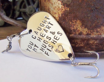 Marine Dad Christmas Gift for Husband You Caught my Heart Fishing Lure Hugs & Fishes Military Mom Navy Army Mommy Grandma Birthday Keepsake