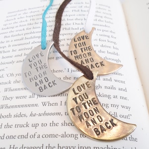 Love You To The Moon And Back Bookmark for Wedding Favors Bridal Shower Favour Bookmarker Hand Stamped Book Mark Daughter 16th Birthday Wife image 1
