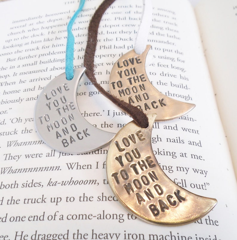 Love You To The Moon And Back Bookmark for Wedding Favors Bridal Shower Favour Bookmarker Hand Stamped Book Mark Daughter 16th Birthday Wife image 1