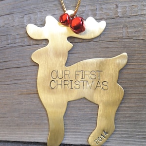 Personalized Our First Christmas Ornament 1st Christmas Mr and Mrs Ornament Handstamp First Year Husband Wife Newlywed Reindeer Decoration