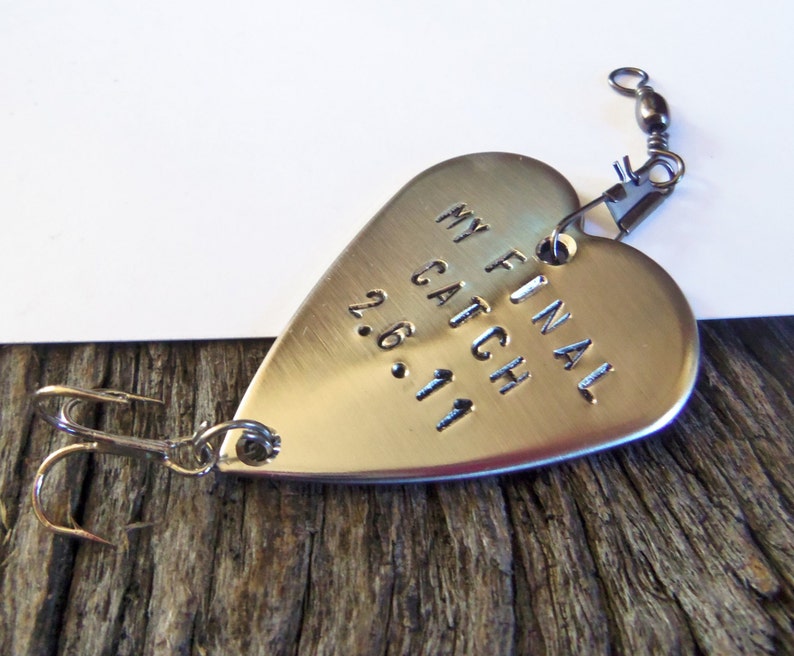 Boyfriend Gift for Men Custom Fishing Lure Handstamped Anniversary Husband Birthday For Him Wedding Day for Groom and Bride My Final Catch image 2