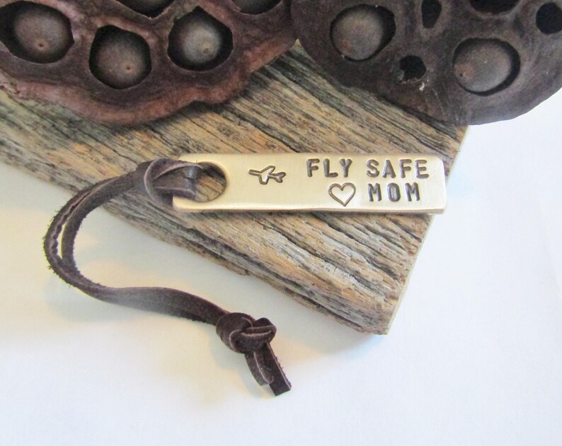 Fly Safe Keychain for Mom Christmas Gift Mom from Son Flight Gift Mother from Daughter Travel Gift for Her Personalized Luggage Bag Tag image 1