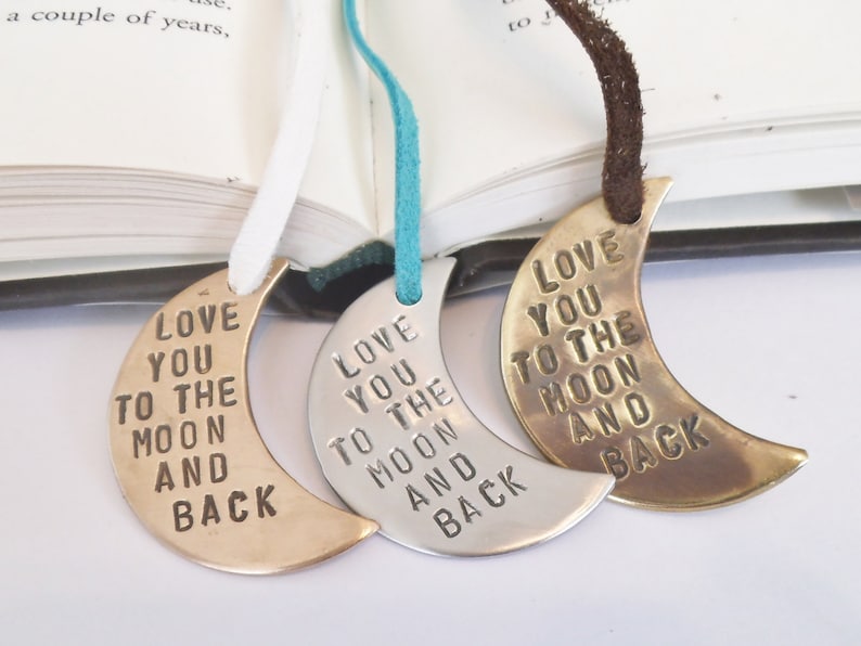 Love You To The Moon And Back Bookmark for Wedding Favors Bridal Shower Favour Bookmarker Hand Stamped Book Mark Daughter 16th Birthday Wife image 5