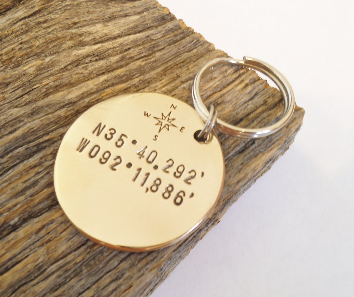 Personalized GPS Coordinate Keychain Compass Keychain Etsy