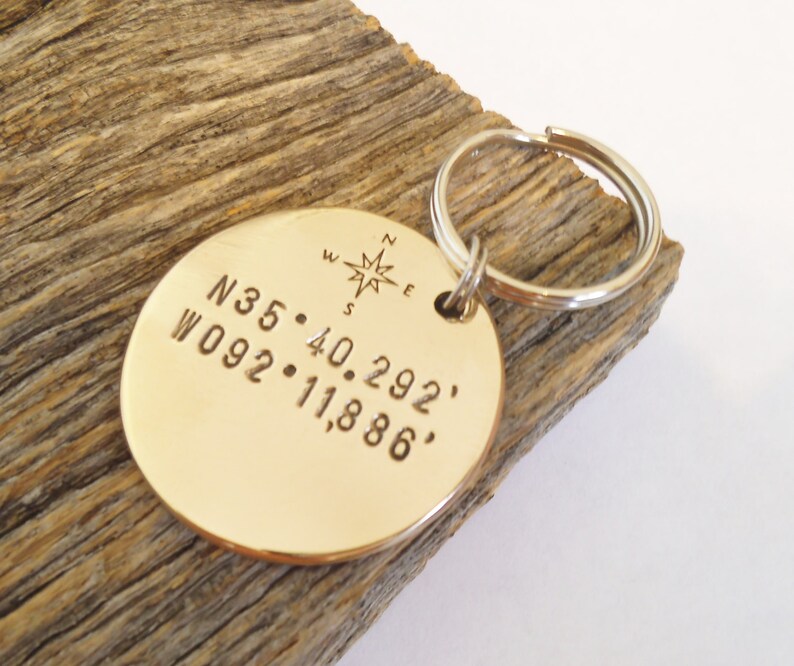 Personalized GPS Coordinate Keychain Compass Keychain Etsy
