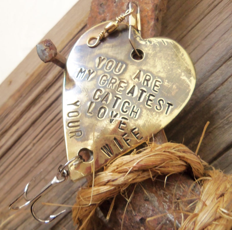 Fishing Personalized Fishing Lure Custom Fish Gift For Husband Mens gift Copper Bronze Heart Anniversary Men Boyfriend Groom Greatest Catch