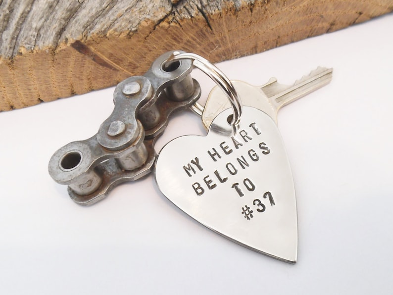 Motorcycle Gift My Heart Belongs to Number Dirt Bike Keychain for Boyfriend Motorcross Gift Motocross Racing Husband Personalized for Son image 2