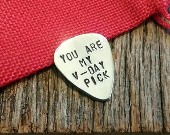 Valentine Guitar Pick Mens Valentines Day Gift Custom Hand Stamped Text Valentines Day Gifts for Woman Gift for Boyfriend Present Husband