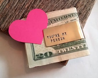 You're My Person Money Clip Red Gift Box Heart Card Valentine's Day Gift for Man Best Friend Gift Anniversary Gift Bronze for Him Birthday