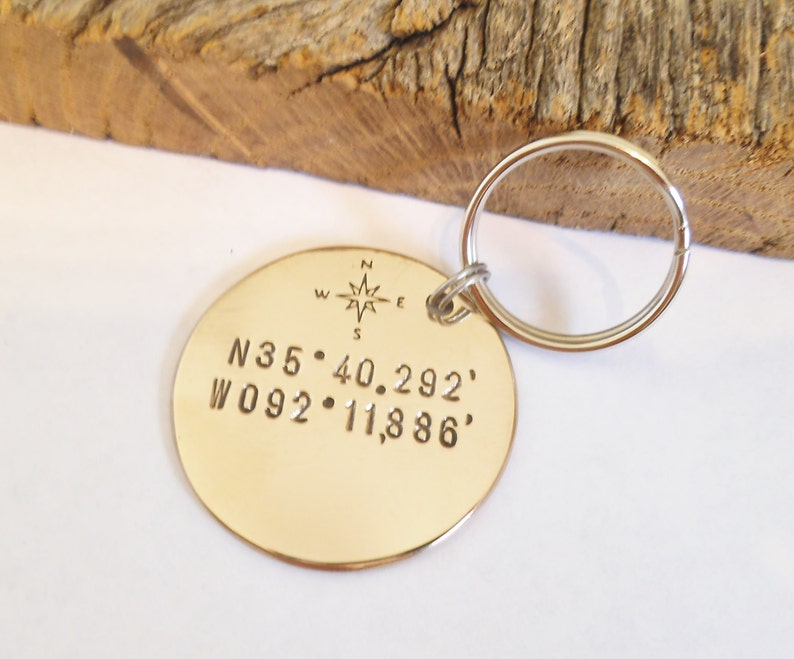 Personalized GPS Coordinate Keychain Compass Keychain Etsy