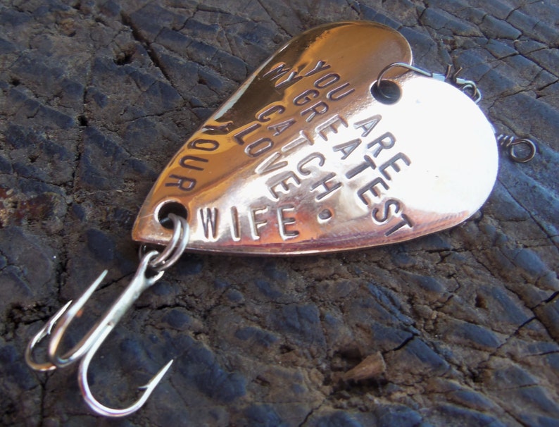 Fishing Personalized Fishing Lure Custom Fish Gift For Husband Mens gift Copper Bronze Heart Anniversary Men Boyfriend Groom Greatest Catch image 5