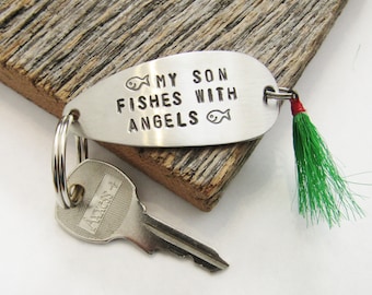 Memorial Gift Son Keychain Personalized Loss of a Son Child Memorial Gift Brother Keychain Children Keepsake In Memory of Son Fishing Boy