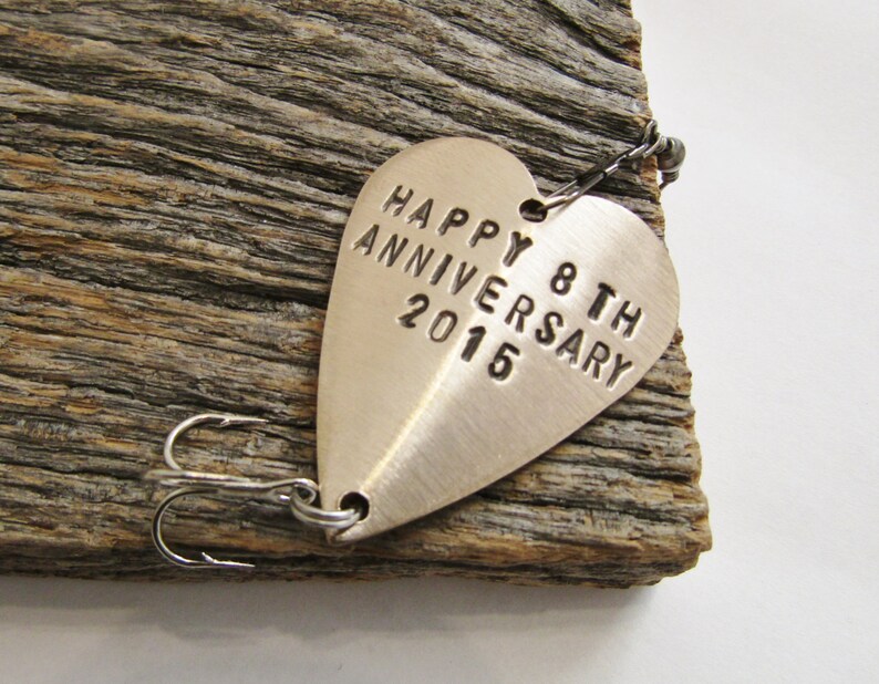 Eighth Anniversary Gift for 8th Wedding Anniversary Bronze Gift for Him Her Personalized Fishing Lure Custom Commitment Birthday Husband Men image 3