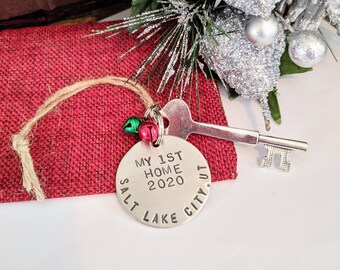 Our 1st Home as Newlyweds Christmas Tree Ornament Realtor Closing Gift First House New Homeowners Skeleton Key Ornament Personalised Gift