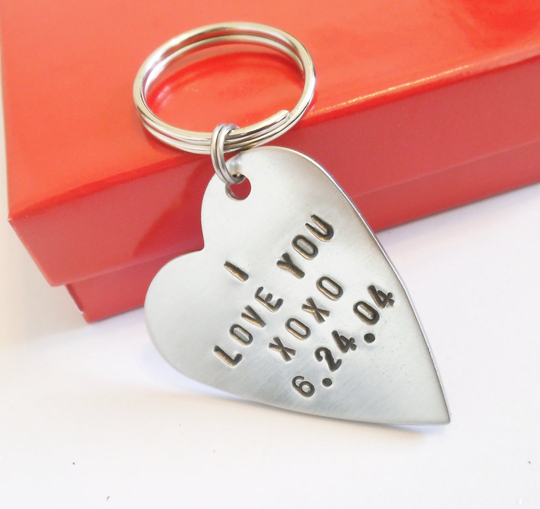 I Love You Keychain With Personalized Date Valentines Day Girlfriend