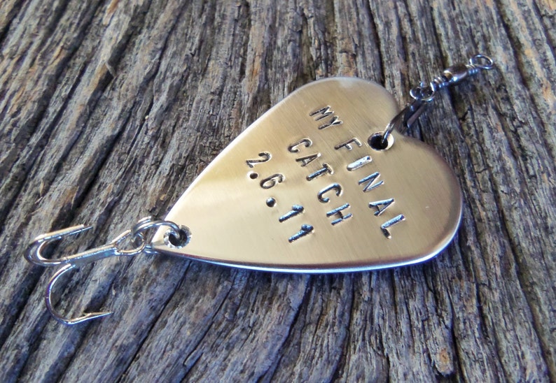 Boyfriend Gift for Men Custom Fishing Lure Handstamped Anniversary Husband Birthday For Him Wedding Day for Groom and Bride My Final Catch image 4