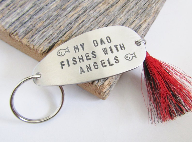 Fathers Day Gift for Son Fishing Lure Keychain Personalized Loss of a Father Memorial Gift Dad Keyring In Memory of Dad Fathers Day Fishing image 1