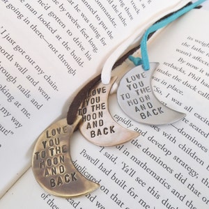 Love You To The Moon And Back Bookmark for Wedding Favors Bridal Shower Favour Bookmarker Hand Stamped Book Mark Daughter 16th Birthday Wife image 3