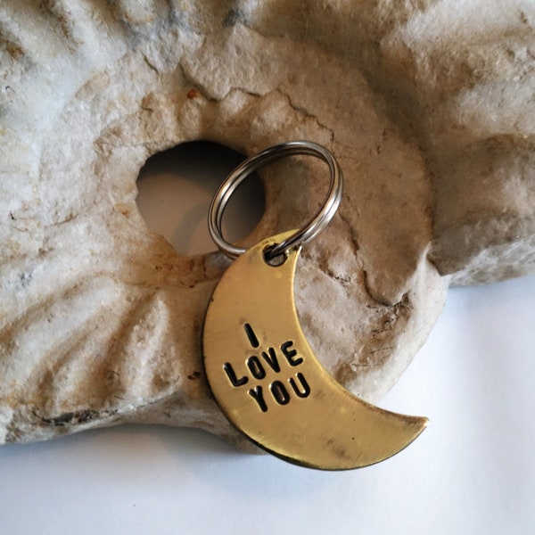 I Love You Keychain Personalized Valentine Gift for Girlfriend Keyring for Wife Anniversary Gift for Her Mother's Day for Mom Moon Key Chain