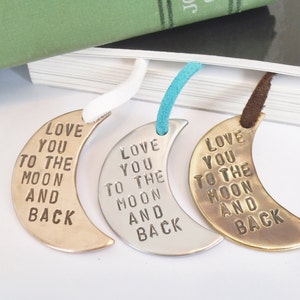 Love You To The Moon And Back Bookmark for Wedding Favors Bridal Shower Favour Bookmarker Hand Stamped Book Mark Daughter 16th Birthday Wife image 2