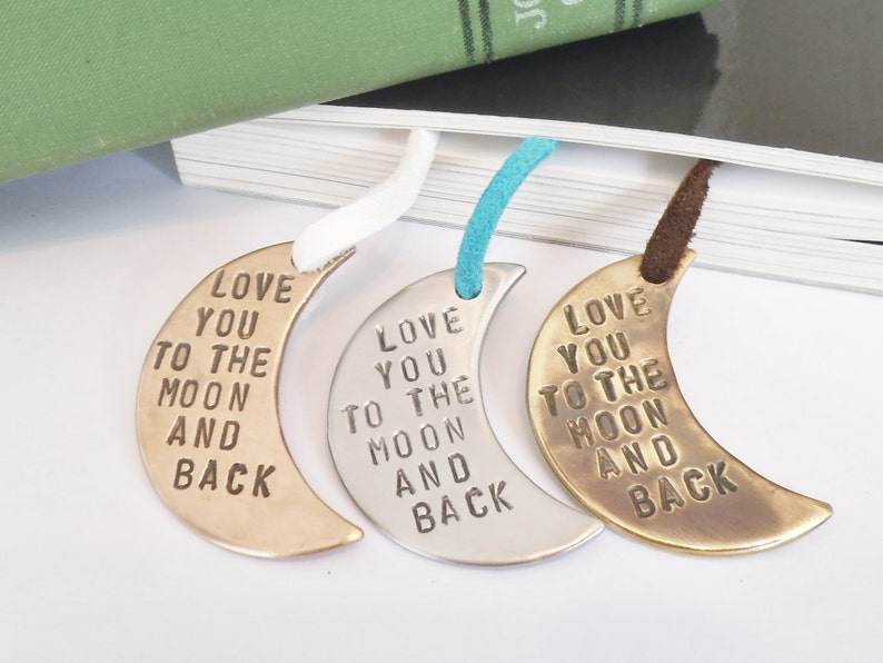 Love You To The Moon And Back Bookmark for Wedding Favors Bridal Shower Favour Bookmarker Hand Stamped Book Mark Daughter 16th Birthday Wife image 2