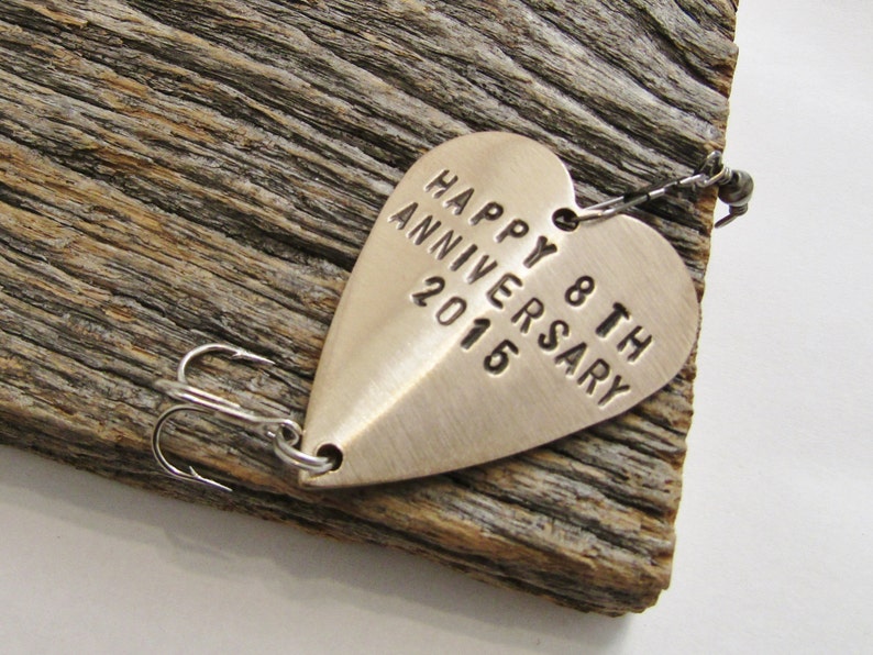 Eighth Anniversary Gift for 8th Wedding Anniversary Bronze Gift for Him Her Personalized Fishing Lure Custom Commitment Birthday Husband Men image 2