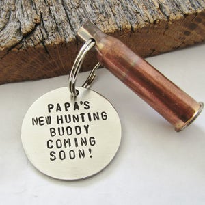 Papa's New Hunting Buddy Coming Soon Keychain for Grandpa Birth Announcement Gift Father's Day Present for Him New Baby Reveal Grandparents image 1