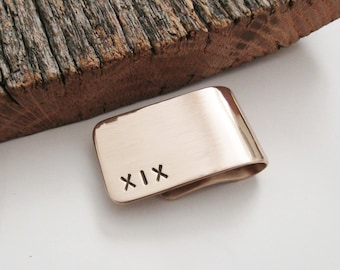 19th Anniversary Gift for Husband Money Clip Year 19 Anniversary Man Roman Numeral Credit Card Holder Metal Personalized Card Clip Bronze