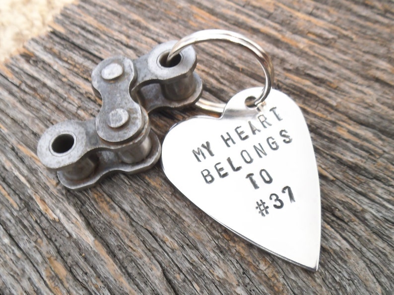 Motorcycle Gift My Heart Belongs to Number Dirt Bike Keychain for Boyfriend Motorcross Gift Motocross Racing Husband Personalized for Son image 4